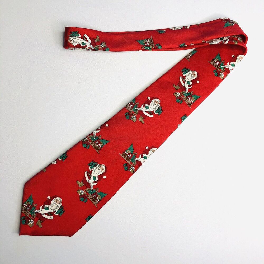 Wembley Red Silk Santa Christmas Holiday Necktie